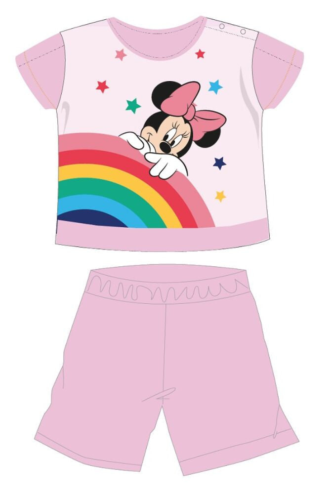 Disney Minnie Mouse summer short-sleeved baby pajamas - cotton jersey pajamas - with heart rainbow pattern - light pink - 98-0