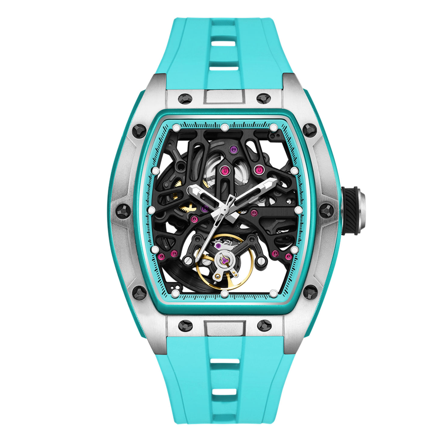 New Skeleton Dial Watches for Men Stainless Steel Case Automatic Mechanical Wristwatch Waterproof Luminous Sport Watch 9198-1