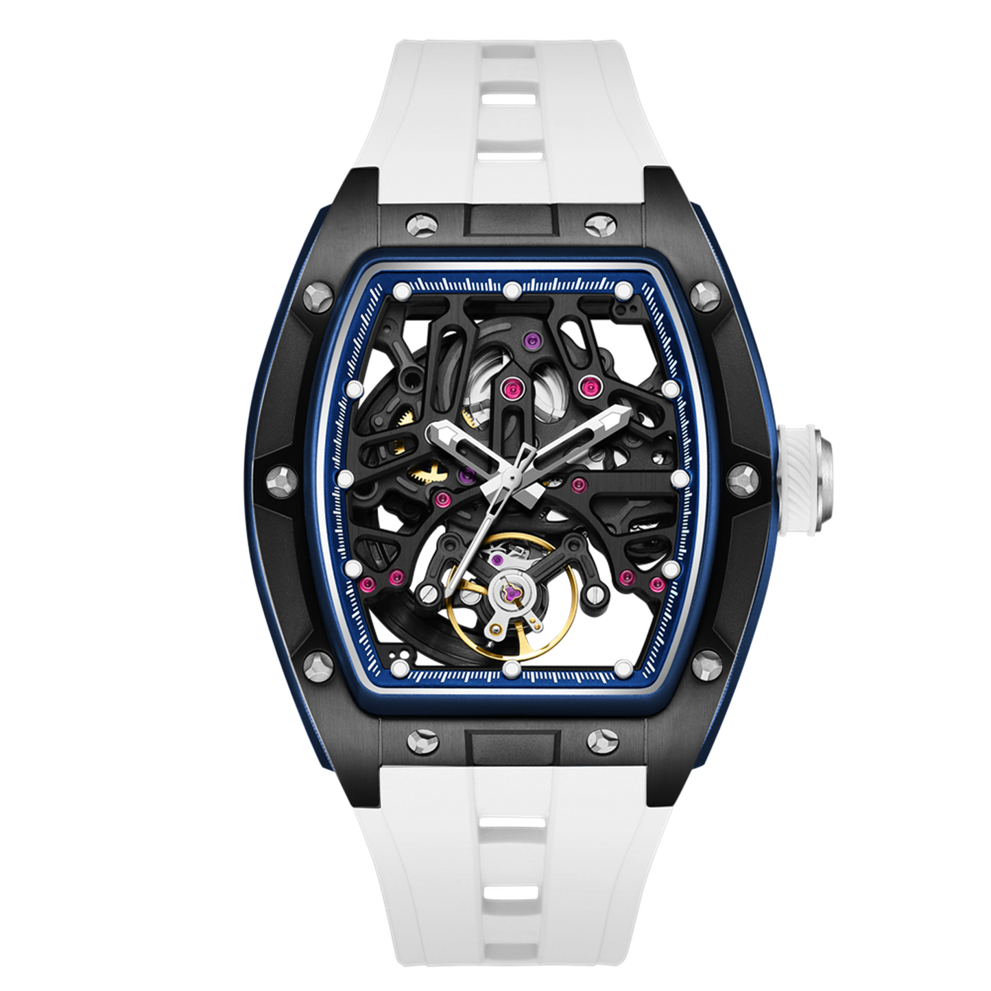 New Skeleton Dial Watches for Men Stainless Steel Case Automatic Mechanical Wristwatch Waterproof Luminous Sport Watch 9198-1