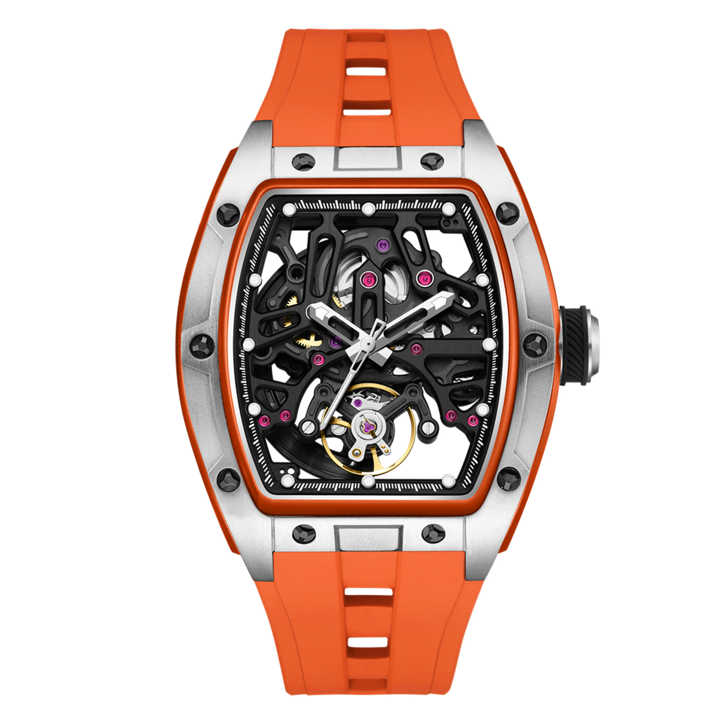 New Skeleton Dial Watches for Men Stainless Steel Case Automatic Mechanical Wristwatch Waterproof Luminous Sport Watch 9198-1