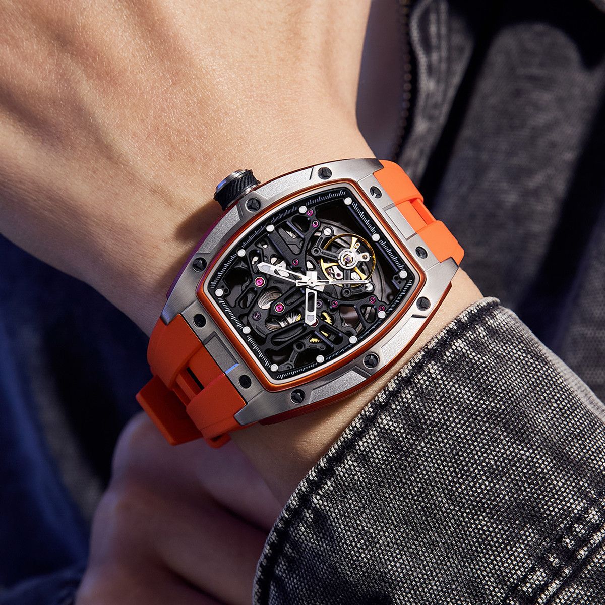 New Skeleton Dial Watches for Men Stainless Steel Case Automatic Mechanical Wristwatch Waterproof Luminous Sport Watch 9198-1