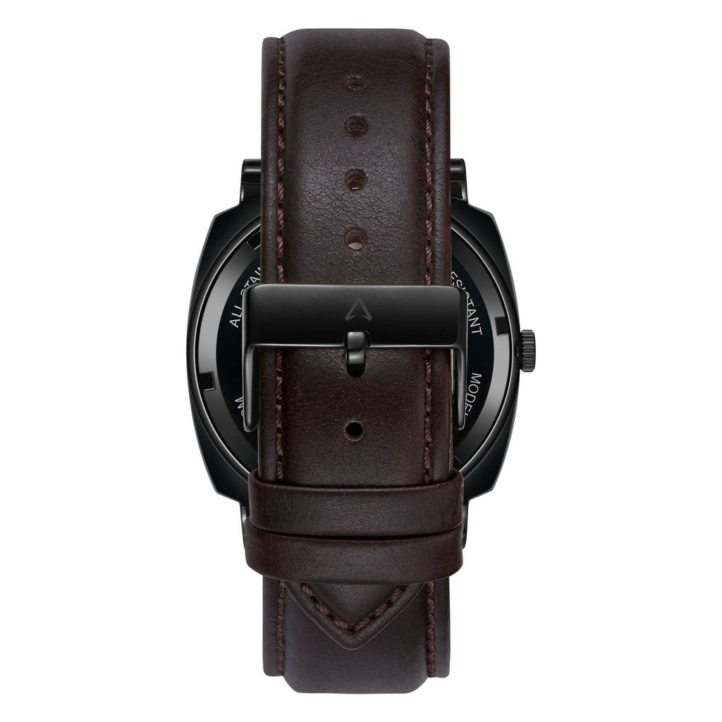 Trnda Men's Stainless Steel Black Watch, Brown Leather | Trn45bdg